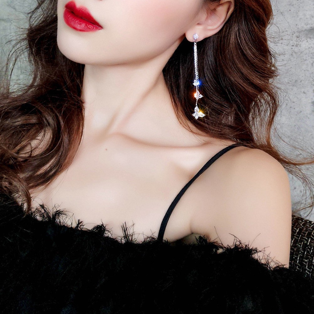Đôi Khuyên Tai Dáng Dài Hình Bướm Đính Đá Thời Trang Cho Nữ