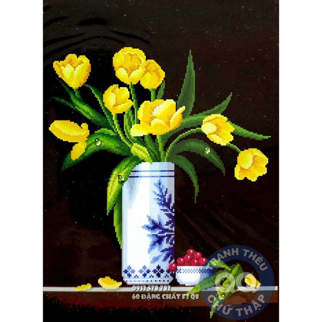 46*59CM TRANH THÊU HOA TULIP TRANH THÊU CHỮ THẬP CHƯA THÊU A1068