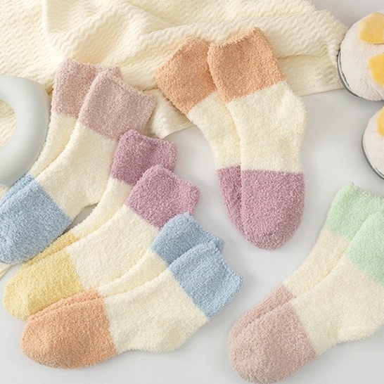 TLB19 Tất len bông cổ cao lông cừu 3 màu xen kẽ tông màu pastel nhã nhặn chất siêu dày giữ ấm
