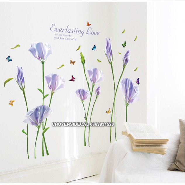 Decal trang trí tường - Hoa Tím 5 cánh mỏng