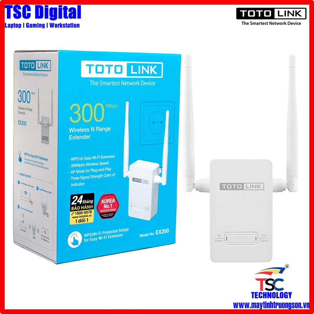 Bộ Kích Sóng Wifi TOTOLINK EX200 Chuẩn N 300Mbps