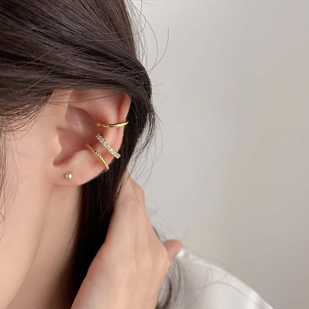 Set 3 Khuyên Kẹp Vành Tai Không Cần Xỏ Lỗ Phong Cách Hàn Quốc Dành Cho Nữ