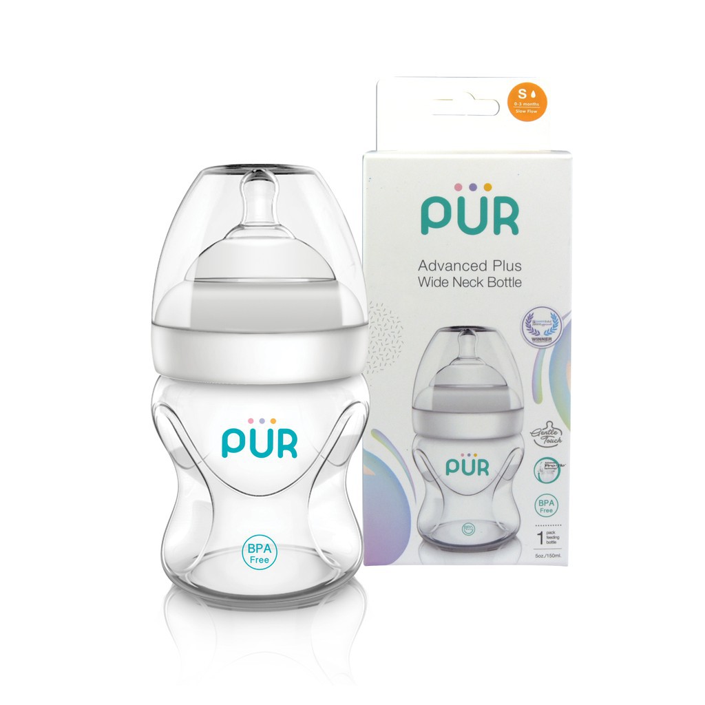 CHÍNH HÃNG Combo Bình sữa cổ rộng Pur Advanced Plus 150ml + núm L