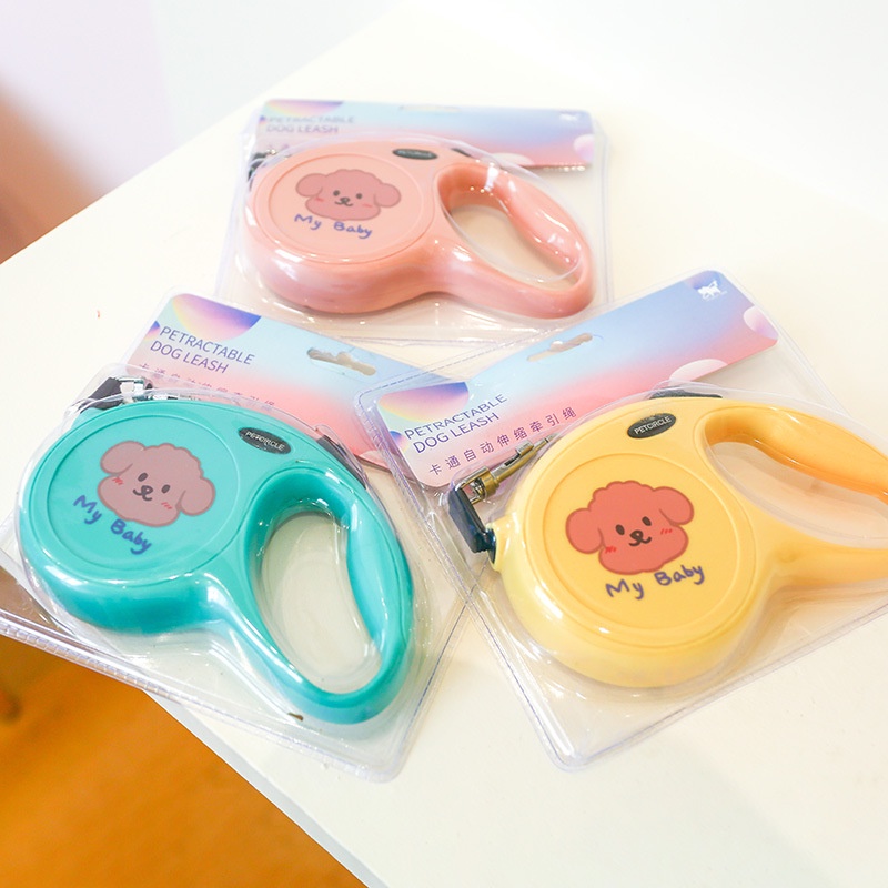 Dây đai dắt cún cưng đi dạo thu gọn được họa tiết hoạt hình nhiều màu sắc tùy chọn dành cho cún cân nặng 0-25kg