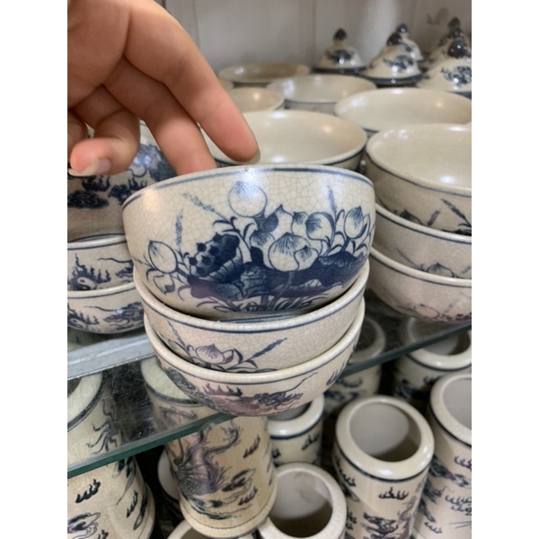 Đồ thờ cúng - bát cúng men rạn gốm sứ Bát Tràng