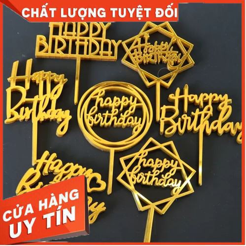 Thẻ mica Happy birth day bóng kính [GIÁ SỈ] dùng trang trí bánh kem bánh sinh nhật