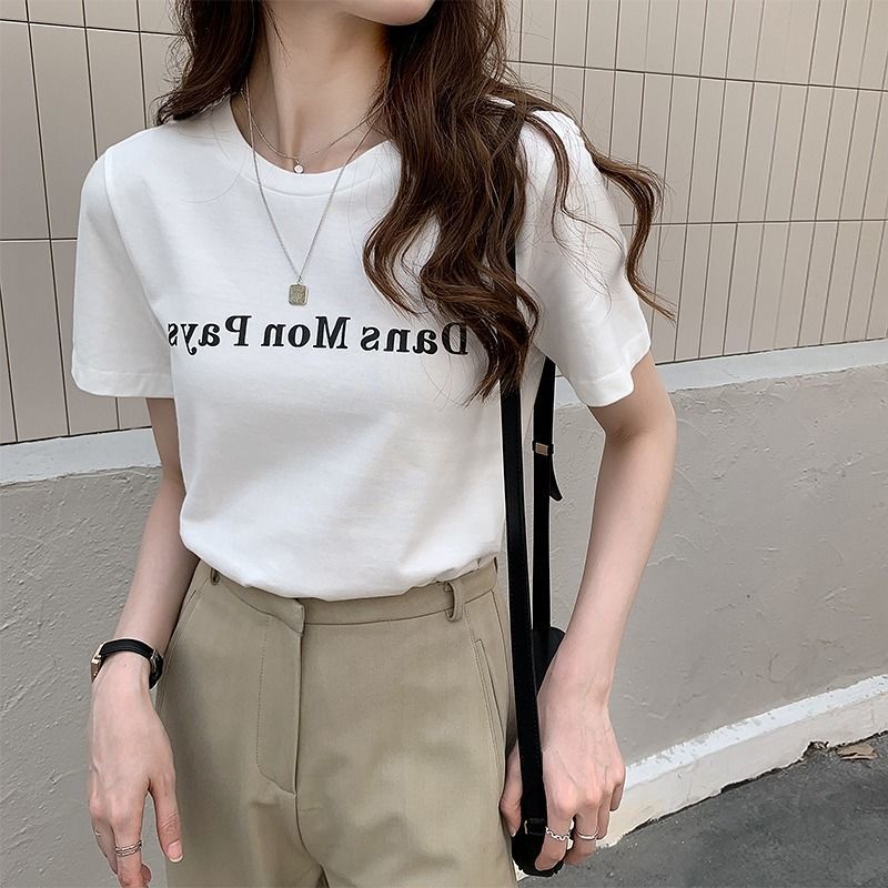 Áo Thun Ngắn Tay In Chữ Cá Tính Thời Trang 164504 Áo Thun Cổ Tròn Dáng Rộng Thiết Kế Đơn Giản Trẻ Trung Hợp Thời Trang Hè