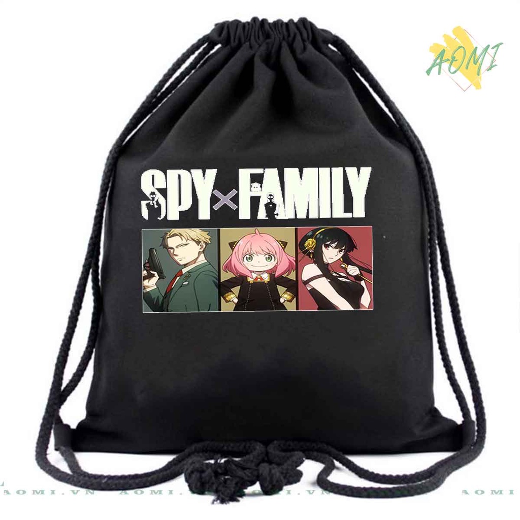 BALO MINI SPY X FAMILY AOMIVN DÂY RÚT ĐEO VAI 33x38cm NHỎ XINH UNISEX CHẤT CANVAS CUTE TIỆN ÍCH DU LỊCH DẠO PHỐ