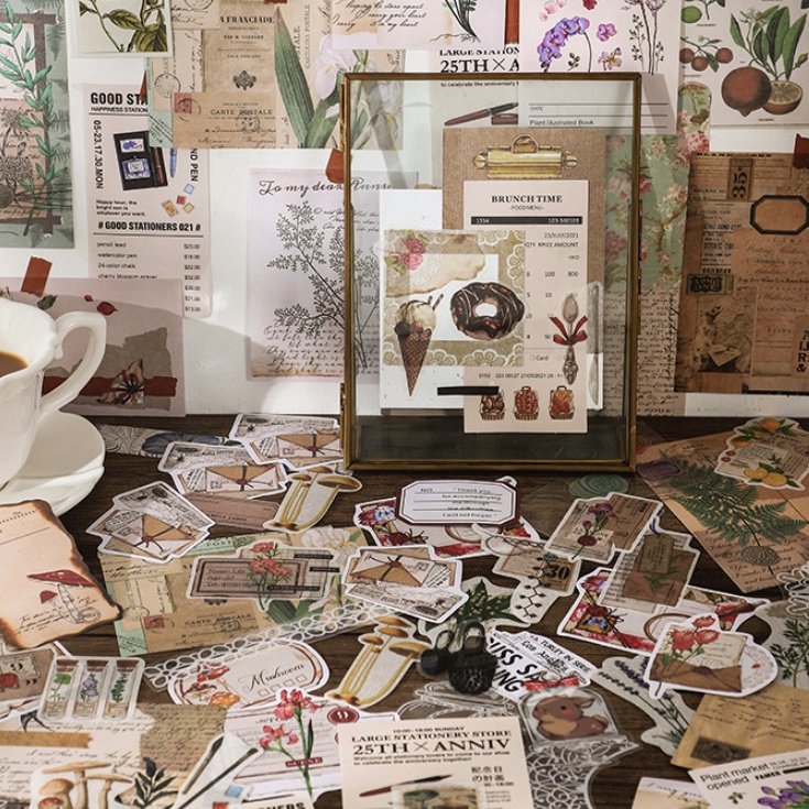 Bộ 130 món sticker giấy nền giấy note làm vintage journal