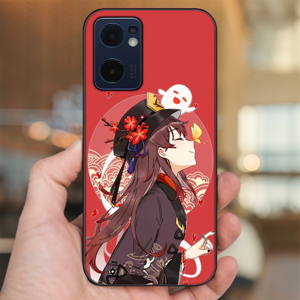 Ốp lưng Oppo Reno 7 5G viền đen in hình Hutao Genshin Impact