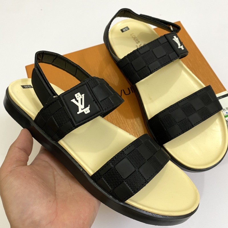 dép quai hậu nam lv, dép sandal nam đế cao su Fullbox.