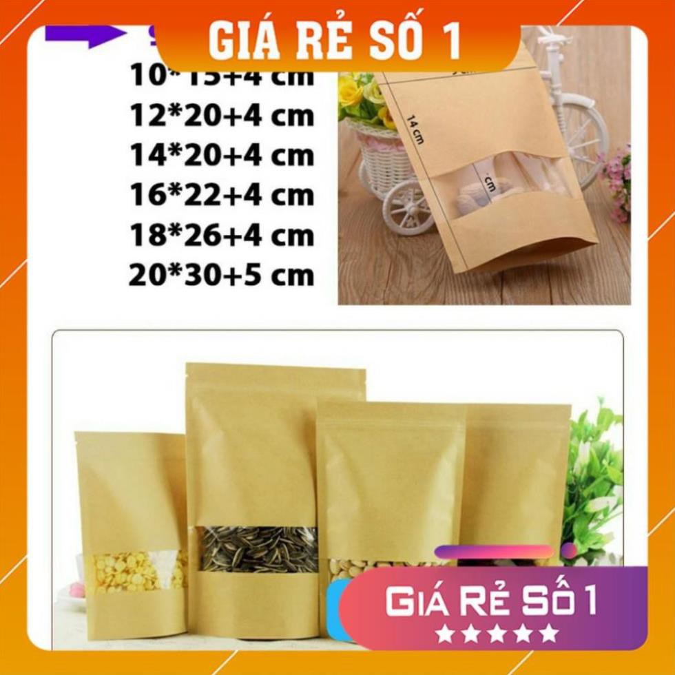 [GIAN HÀNG UY TÍN]  [RẺ NHẤT SHOPEE] 50 cái 9*14+3cm Túi giấy Kraft có cửa sổ kiếng miệng zip chuyên đựng thực phẩm .