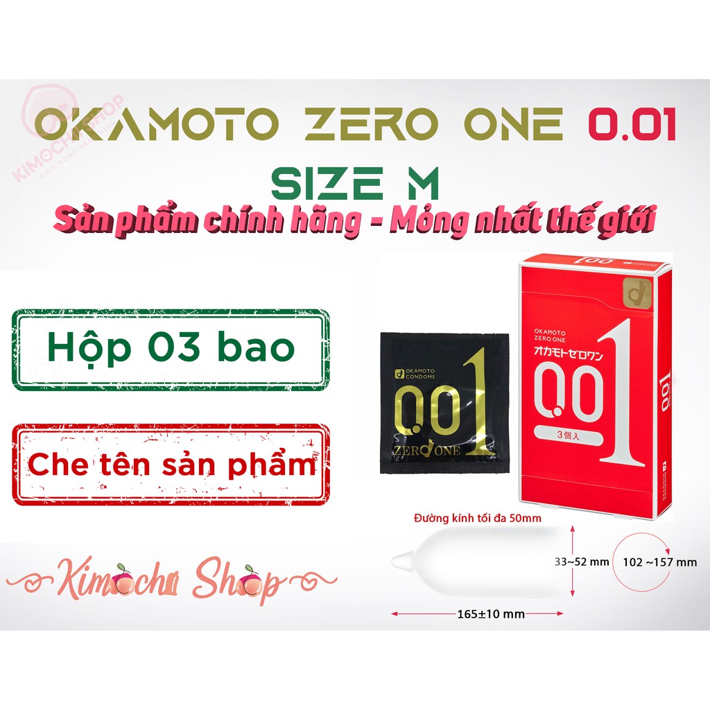 [Size M] 01 hộp bao cao su Okamoto Zero One 0.01mm - 1 hộp 3 chiếc - Bao cao su mỏng nhất thế giới - Bao cao su Nhật Bản