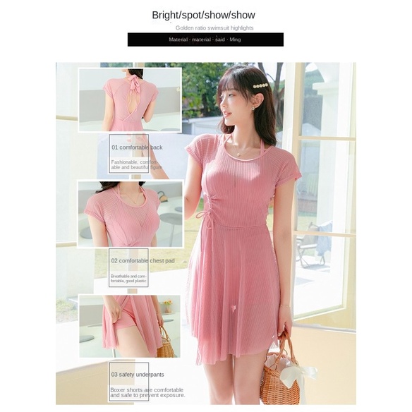 Bộ Đồ Bơi Lưng Cao Hở Lưng Màu Sắc Trơn Phong Cách Hàn Quốc Dành Cho Nữ