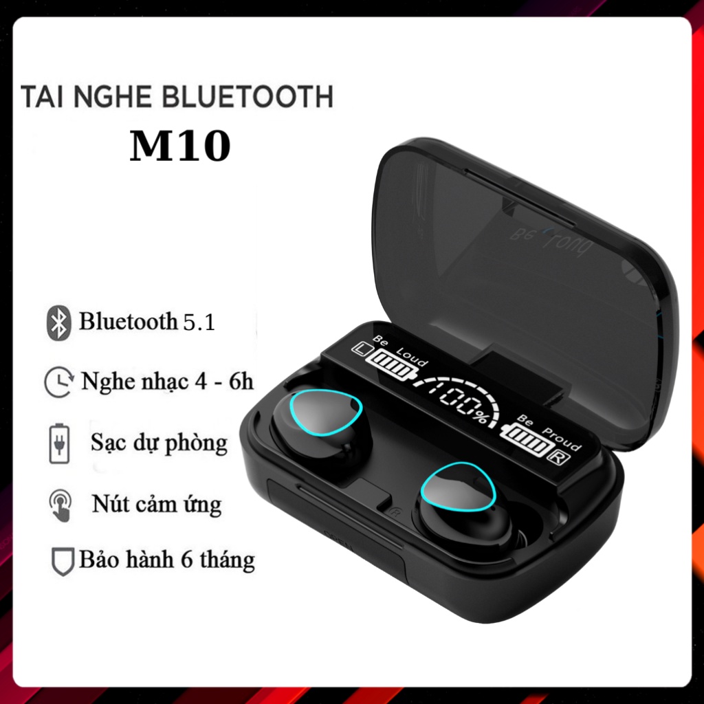 Tai Nghe TWS M10 3500mah Kết Nối Bluetooth Không Dây Âm Thanh Nổi Điều Khiển Cảm Ứng Không Thấm Nước Màn Hình LED