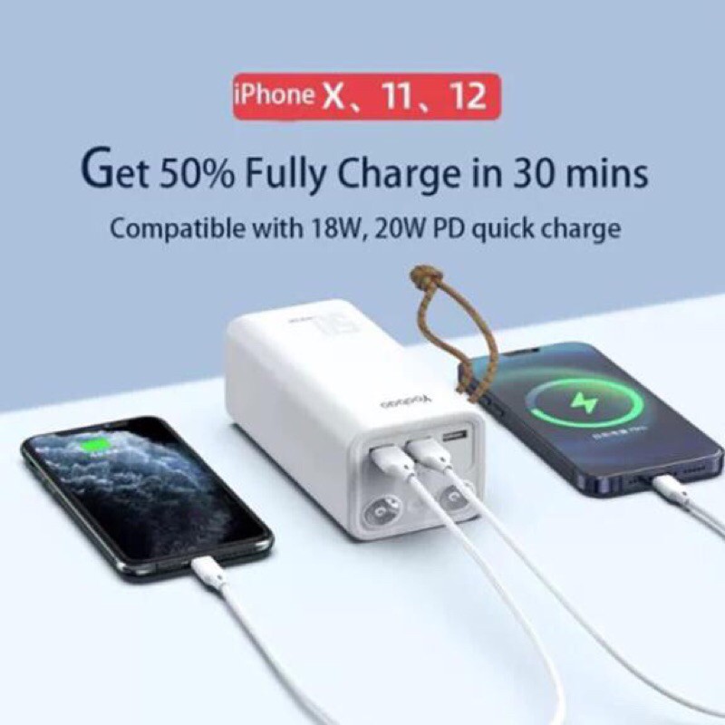 Pin Sạc Dư Phòng Yoobao 50000mAh Sạc Siêu Nhanh SuperCharge PD (TypeC) 2 Màu Đen-Trắng Có Led Siêu Sáng