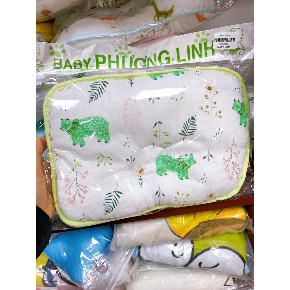 Gối xô cotton organic sơ sinh chống bẹp đầu cho bé chất liệu vải xô ruột bông thoáng mát Jinro baby đồ sơ sinh cho bé