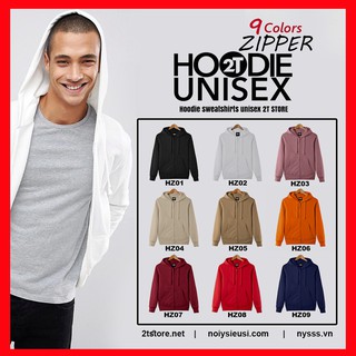 Áo Hoodie Zipper Unisex 2T Store Bst 9 Màu Sắc