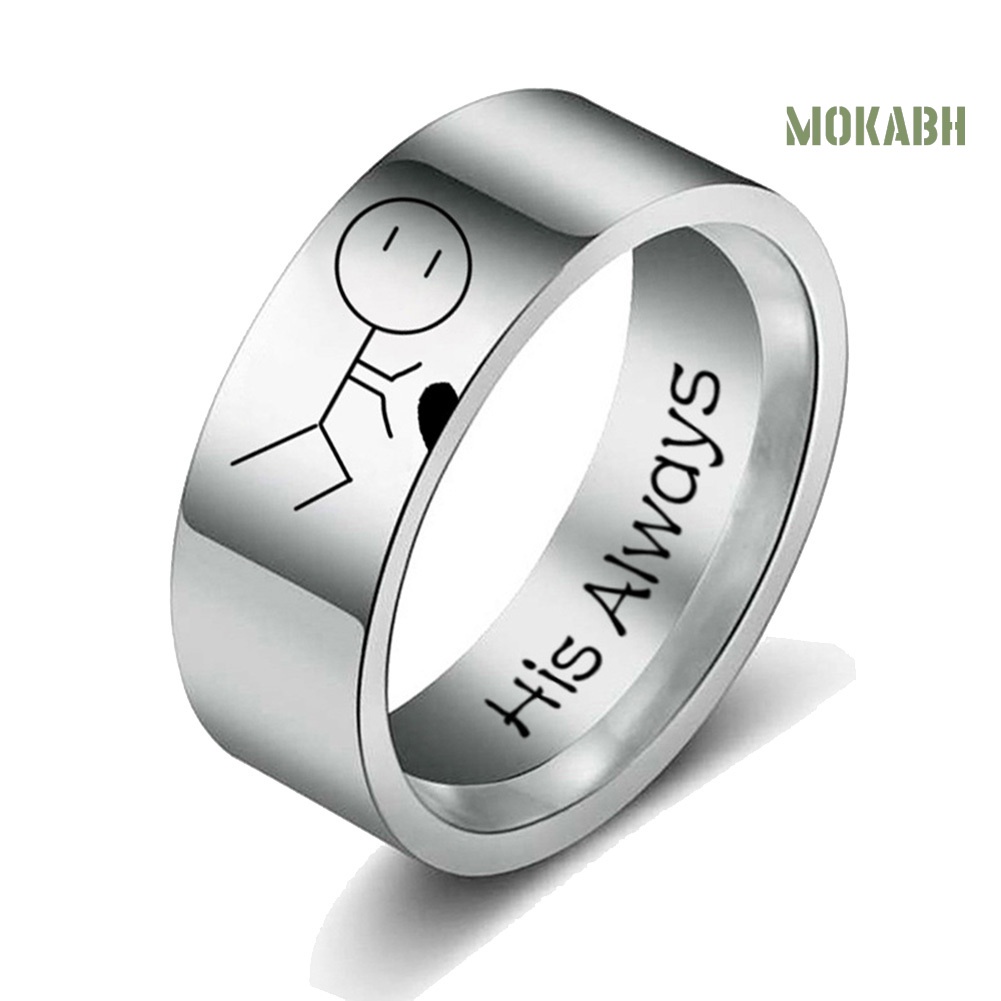 Nhẫn Đôi Bằng Thép Không Gỉ Họa Tiết Hoạt Hình Her Forever His Always