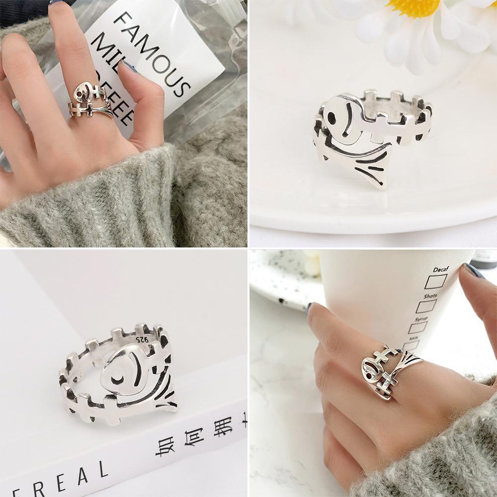 NIUYOU Nhẫn Đan Len Hình Xương Cá Có Thể Điều Chỉnh