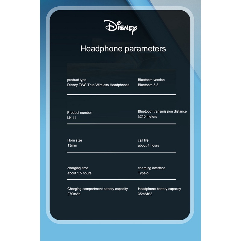 Tai nghe Bluetooth Disney LK11 2022 Cô gái nhỏ mới Phim hoạt hình dễ thương Tai nghe chất lượng âm thanh HIFI