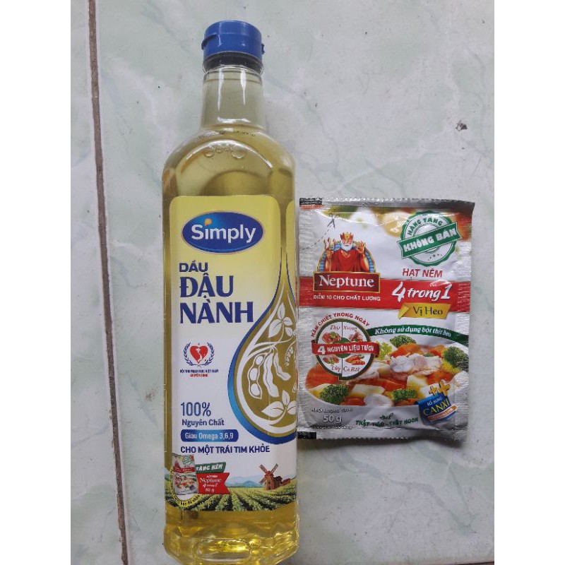 Combo dầu ăn simply đậu nành 1 lít tặng kèm hạt nêm neptune 50 gr