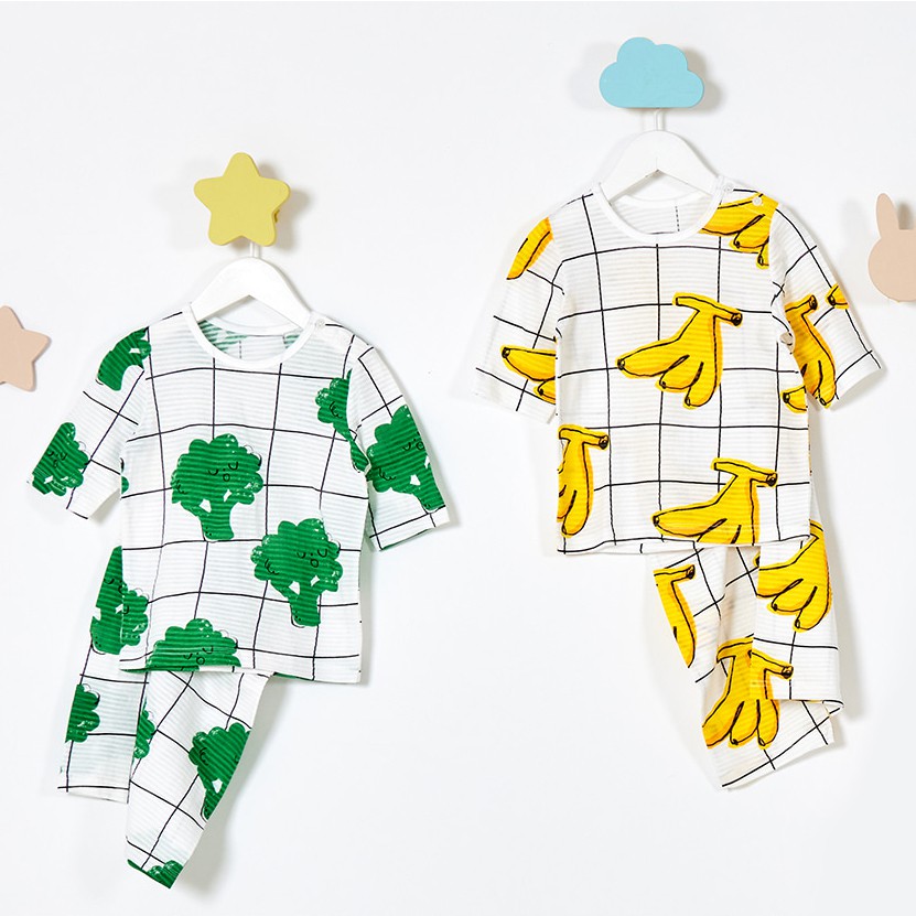 Đồ bộ lửng quần áo thun cotton giấy mặc nhà mùa hè cho bé trai Unifriend Hàn Quốc U2017