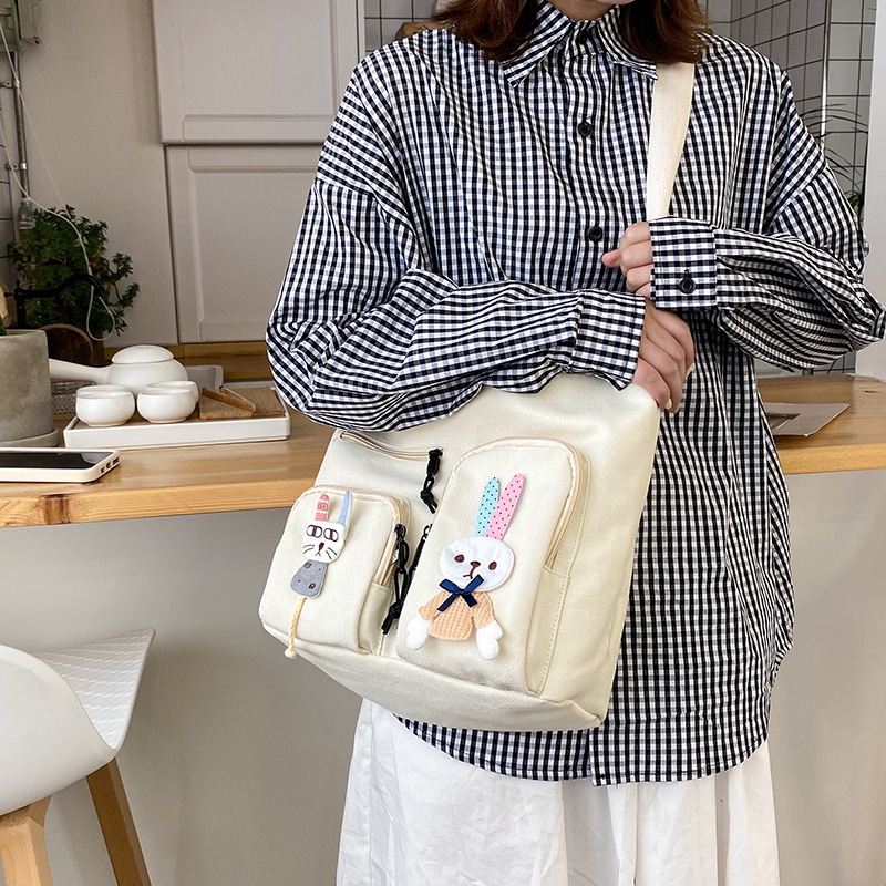 Túi tote vải bố đựng đồ canvas đeo chéo có khóa giá rẻ TX004