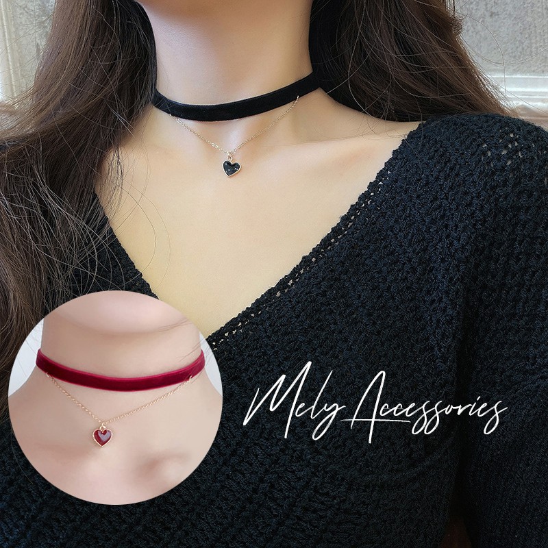 [Mã FAJGT8 giảm 15% đơn 99K] Vòng cổ 2 tầng choker hình tim cá tính màu đỏ đen- Mely 1354