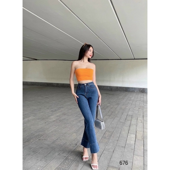 Quần jean ống đứng may gấu to cực hót