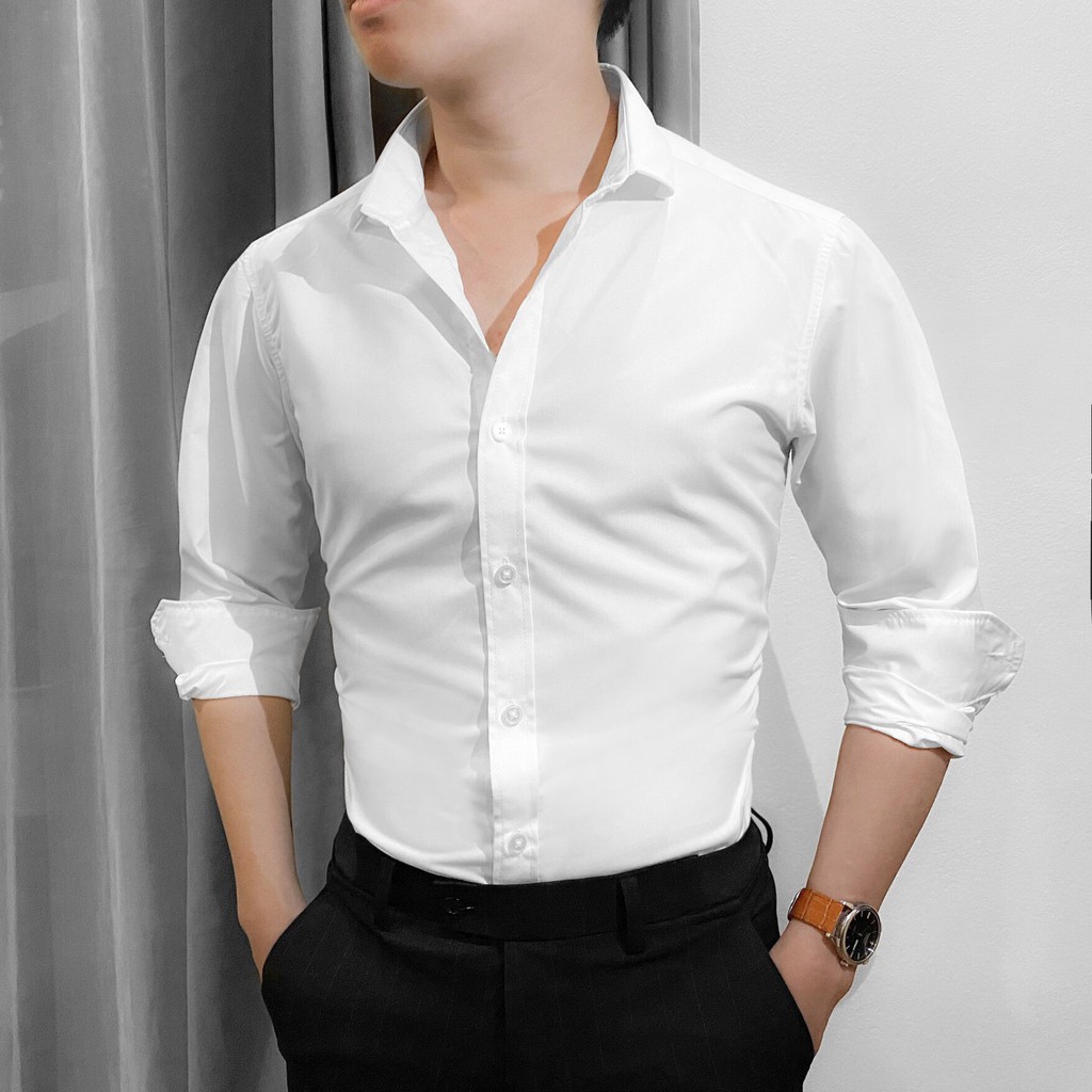 Áo sơ mi nam Leo Vatino dài tay công sở dáng ôm, chất cotton thấm mồ hôi co giãn đứng dáng form ôm đẹp SMGV66