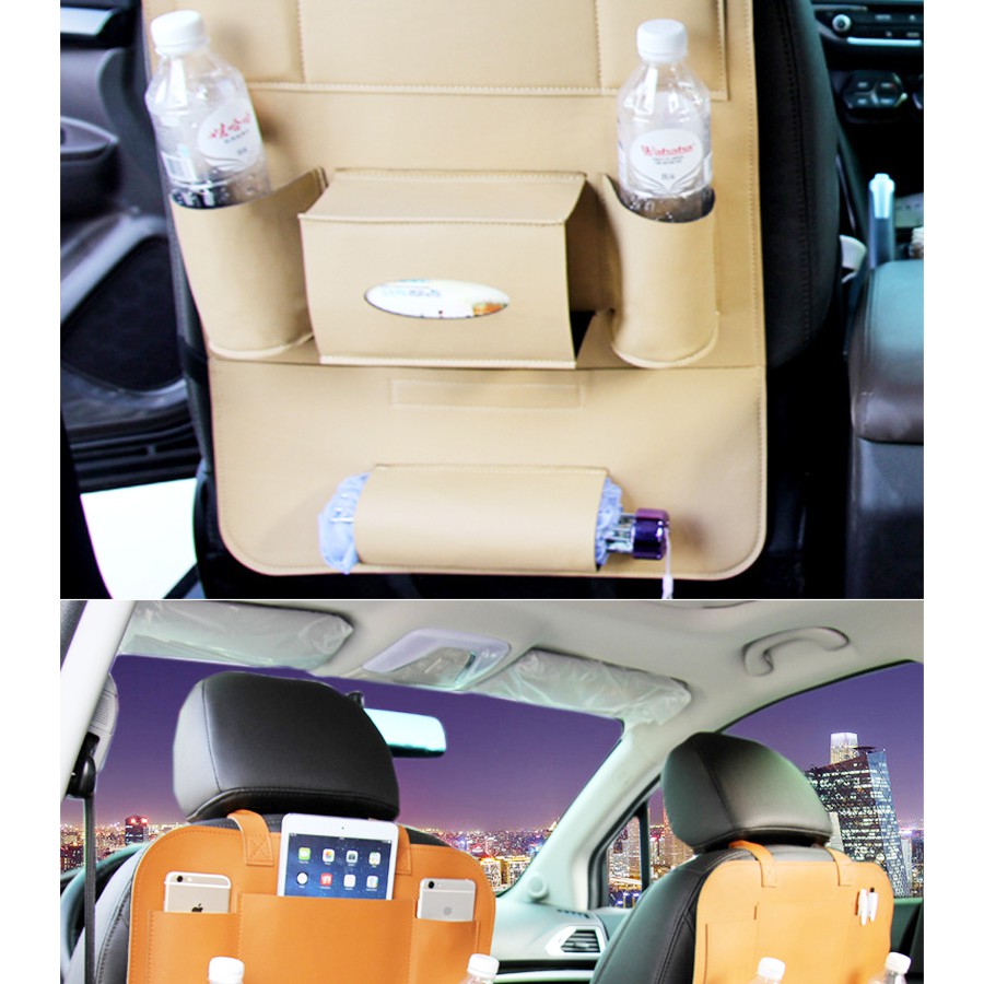 Túi đựng đồ treo ghế ô tô có 6 ngăn để điện thoại khăn giấy chai nước