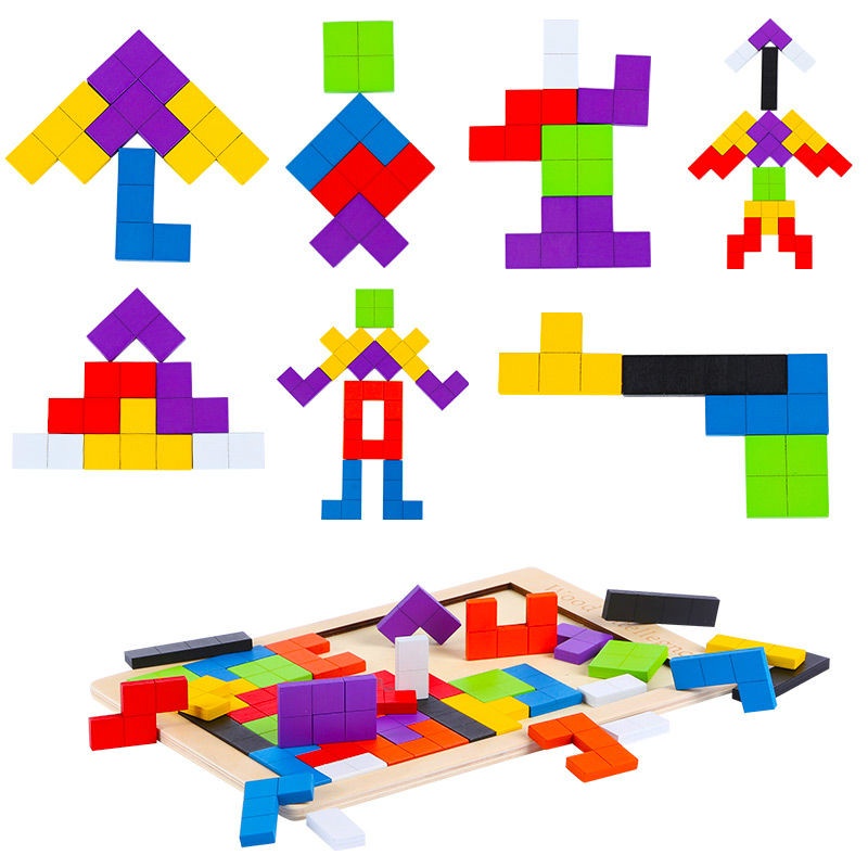 Bộ đồ chơi xếp hình Tetris 3D bằng gỗ nhiều màu giáo dục đầu đời cho trẻ nhỏ
