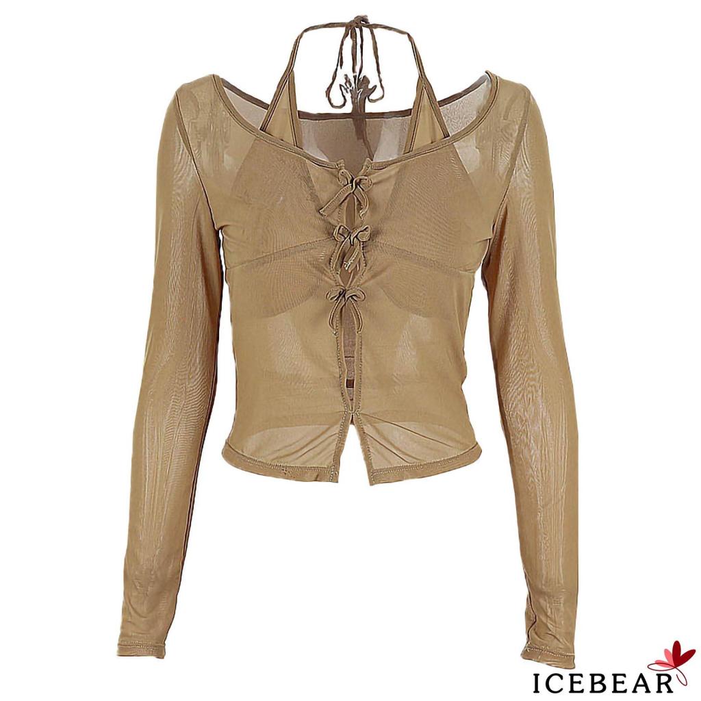 Áo Croptop Tay Dài Dáng Ôm Xuyên Thấu Màu Sắc Đơn Giản Dành Cho Nữ