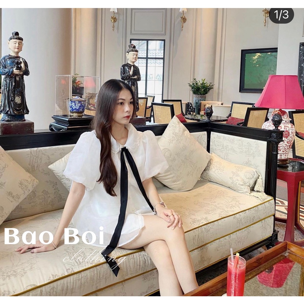 Áo sơ mi nữ, Sơ mi nữ kiểu tay bồng cổ nơ cực xinh phong cách hàn quốc M027 | BigBuy360 - bigbuy360.vn
