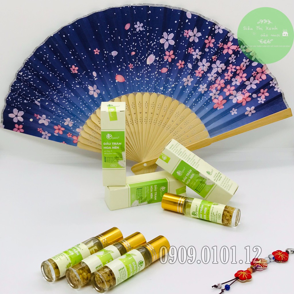Tinh dầu tràm nguyên chất ngâm hoa hành tăm Oganic+ chai bi lăn tiện lợi 10ml