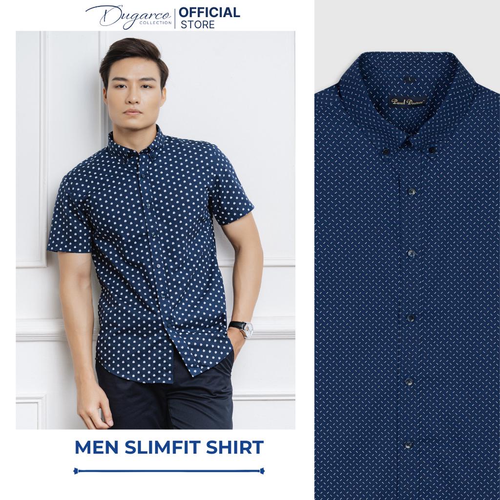 Áo sơ mi trơn DUGARCO trơn ngắn tay cotton công sở nam, vải cotton mềm mịn 202SMS21062