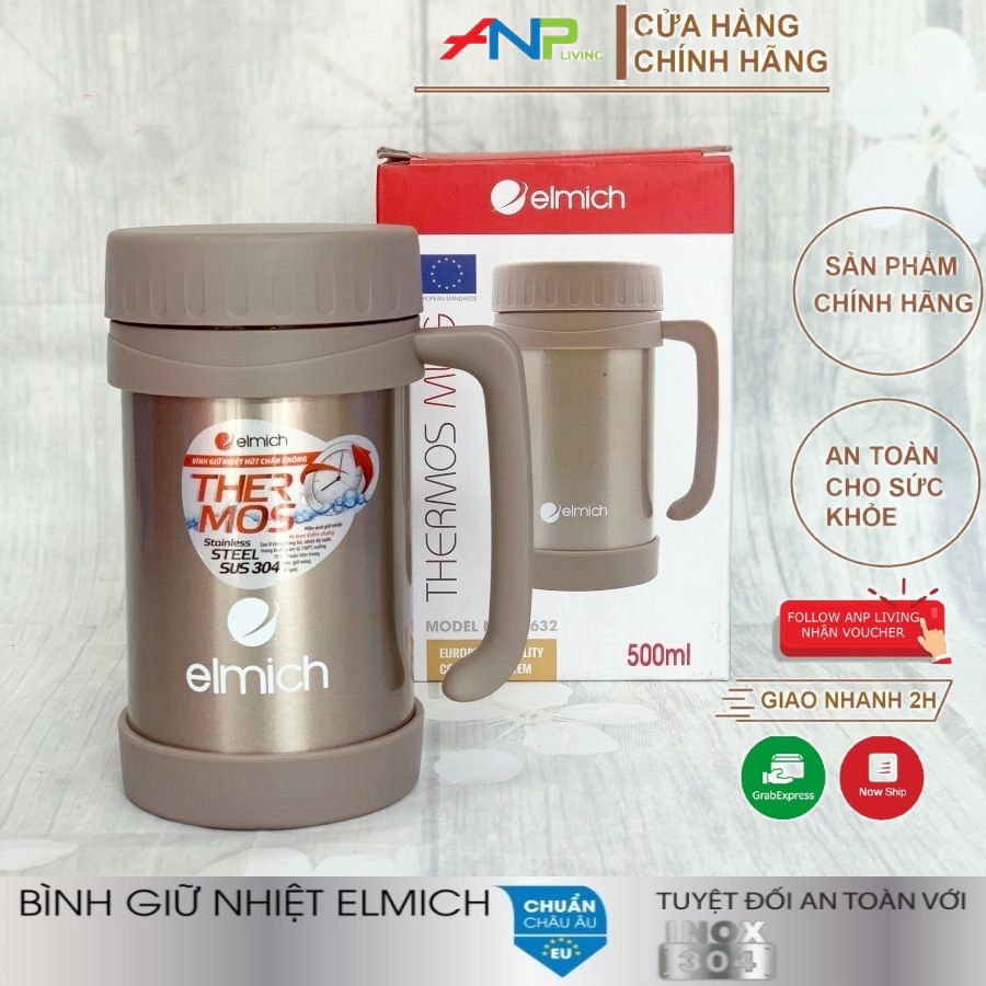 Cốc Giữ Nhiệt ELMICH, Inox 304 Tráng Bạc,  500ML  Màu Nâu (EL-0632)