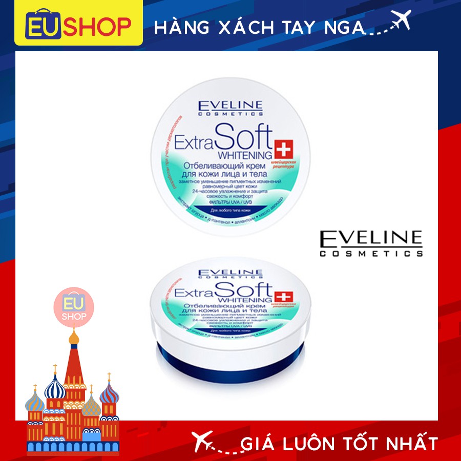 Kem dưỡng ẩm làm trắng da mặt và cơ thể cho mọi loại da Eveline ExtraSoft Whitening - Hộp 200ml