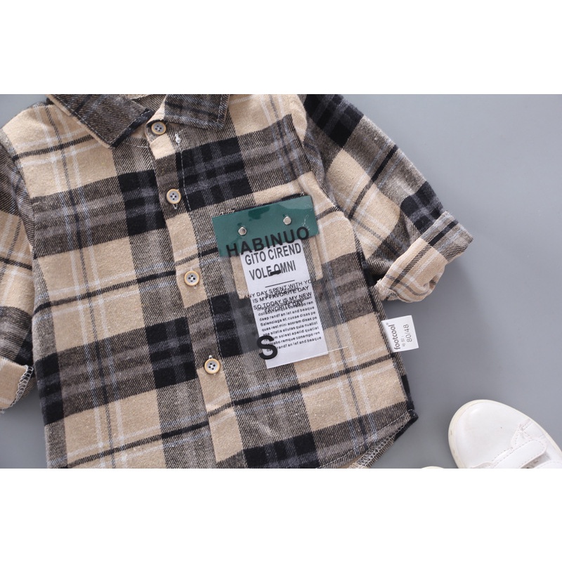 Áo sơ mi dài tay thiết kế mới họa tiết ca rô thời trang dành cho bé trai từ 0-4 tuổi