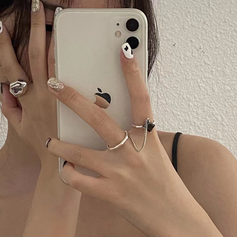 Bộ nhẫn IF YOU màu bạc hình bướm trái tim phong cách Hàn Quốc dành cho nữ
