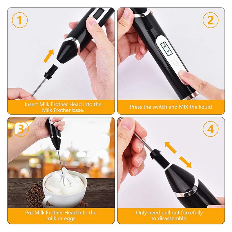 Milk Frother Handheld USB LCD Electric Adjustable 3 Speeds Hand Milk Foam Maker Mini Blender Drink Mixer for Coffee