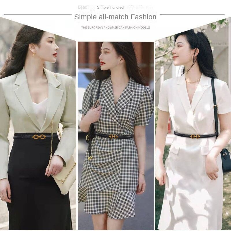 Thắt Lưng Da Bản Nhỏ Màu Đen Thời Trang Mới 2022 Dễ Phối Đồ