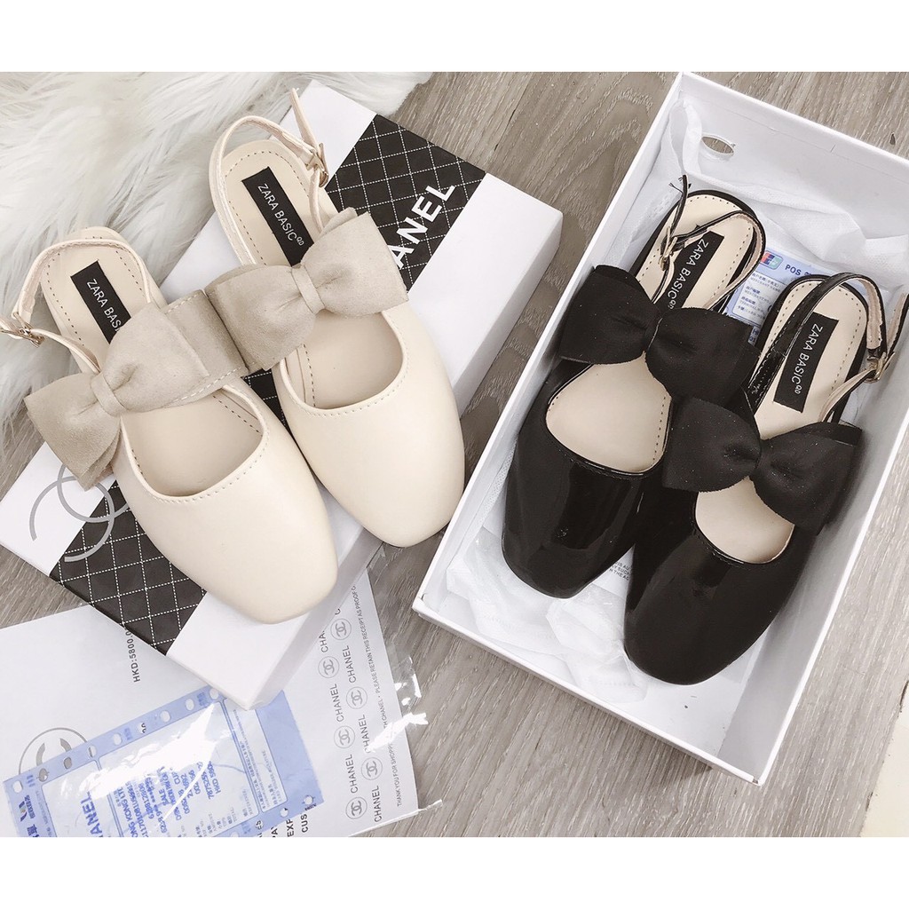 Freeshipto_50k Giày sục nữ mũi vuông quai hậu thắt nơ