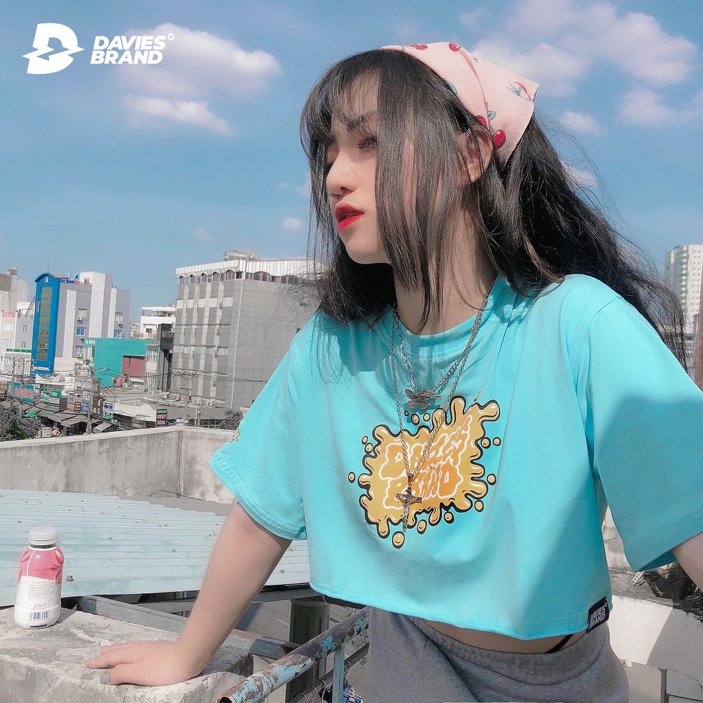 Áo croptop nữ form rộng tay lỡ màu xanh - Blue Cute Paint Croptop - Davies brand | BigBuy360 - bigbuy360.vn