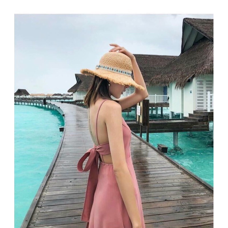Đầm maxi đi biển nơ lưng có mút chất voan | BigBuy360 - bigbuy360.vn