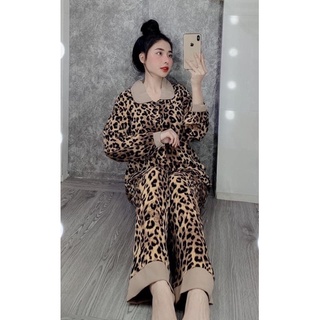 Bộ Ngủ Pyjama Lụa Mango Cổ Sen Tay Dài Cao Cấp