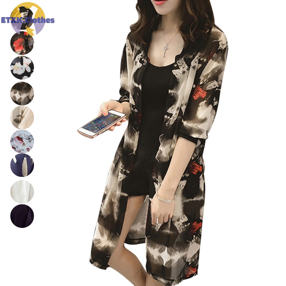 Áo Khoác Chiffon Mỏng Tay 3 / 4 Dáng Dài In Họa Tiết Thời Trang Mùa Hè Cho Nữ | BigBuy360 - bigbuy360.vn