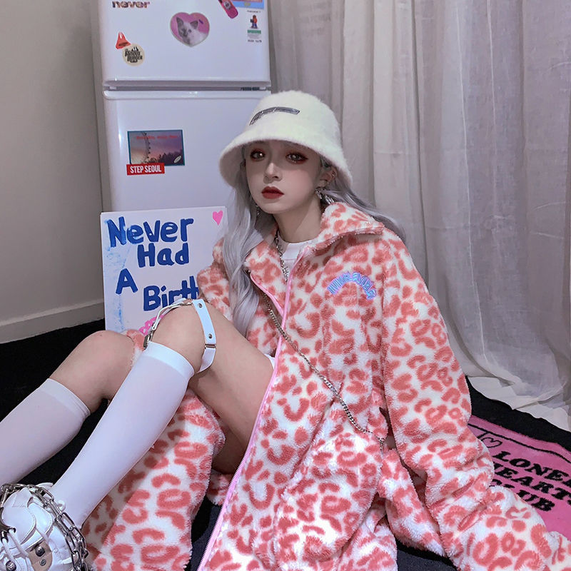 Áo Khoác Giả Lông Cừu Dáng Dài In Họa Tiết Bò Sữa Xinh Xắn Cho Nữ