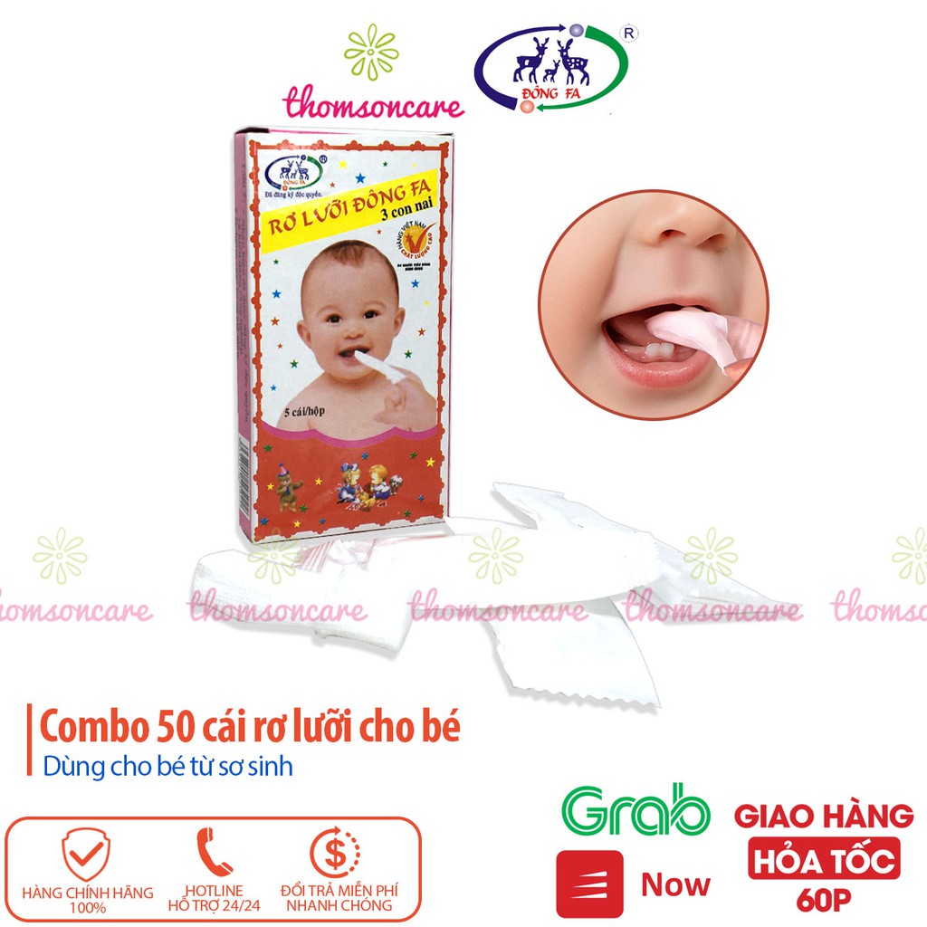 Gạc rơ lưỡi Đông Pha 3 con nai - vệ sinh nướu răng miệng cho trẻ tưa lưỡi cho bé đông fa Combo 50 chiếc tiệt trùng